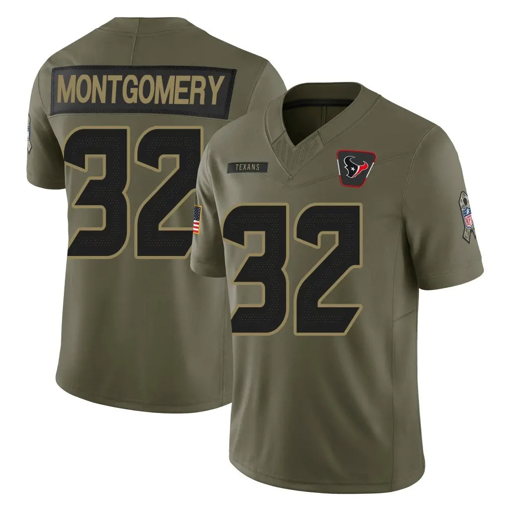 Cooneas H.Texans #32 David Montgomery Player Olive 2025 Salute To Service Limited Game Stitched Jerseys