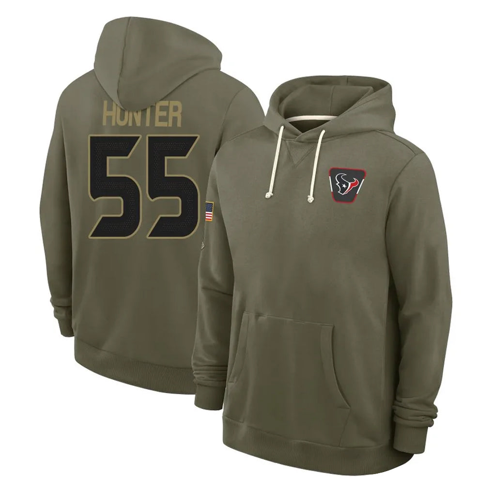 Cooneas H.Texans #55 Danielle Hunter Player Olive Salute to Service Pullover Hoodies Limited Stitched Jerseys