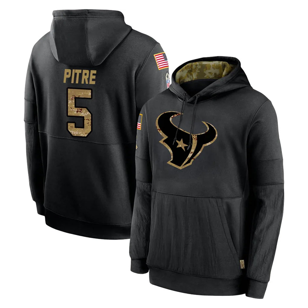 Cooneas H.Texans #5 Jalen Pitre Player Black Salute to Service Hoodies Limited Game Stitched Jerseys