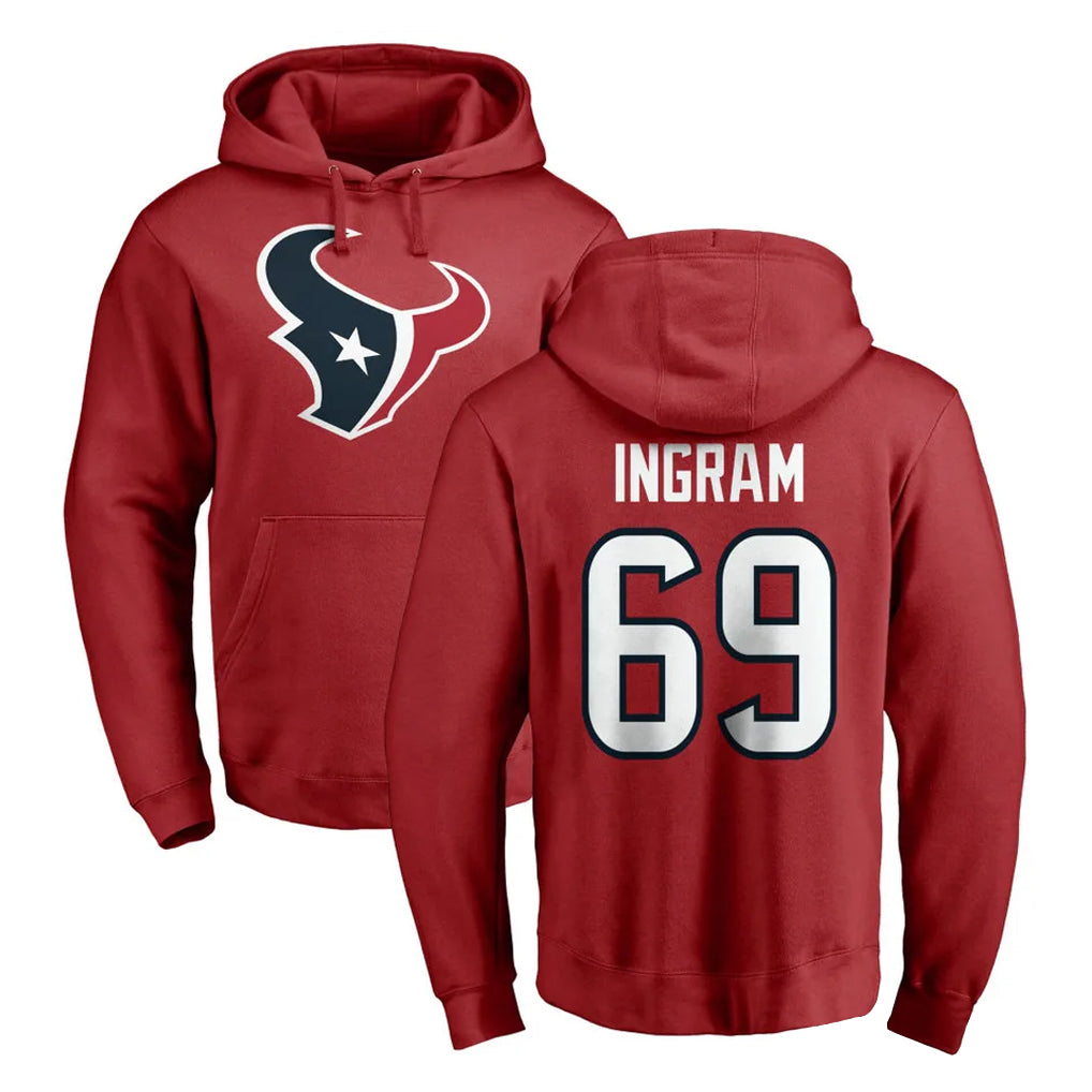 Cooneas H.Texans #69 Ed Ingram Player Red Pro Line Pullover Hoodie Limited Game Stitched Jerseys