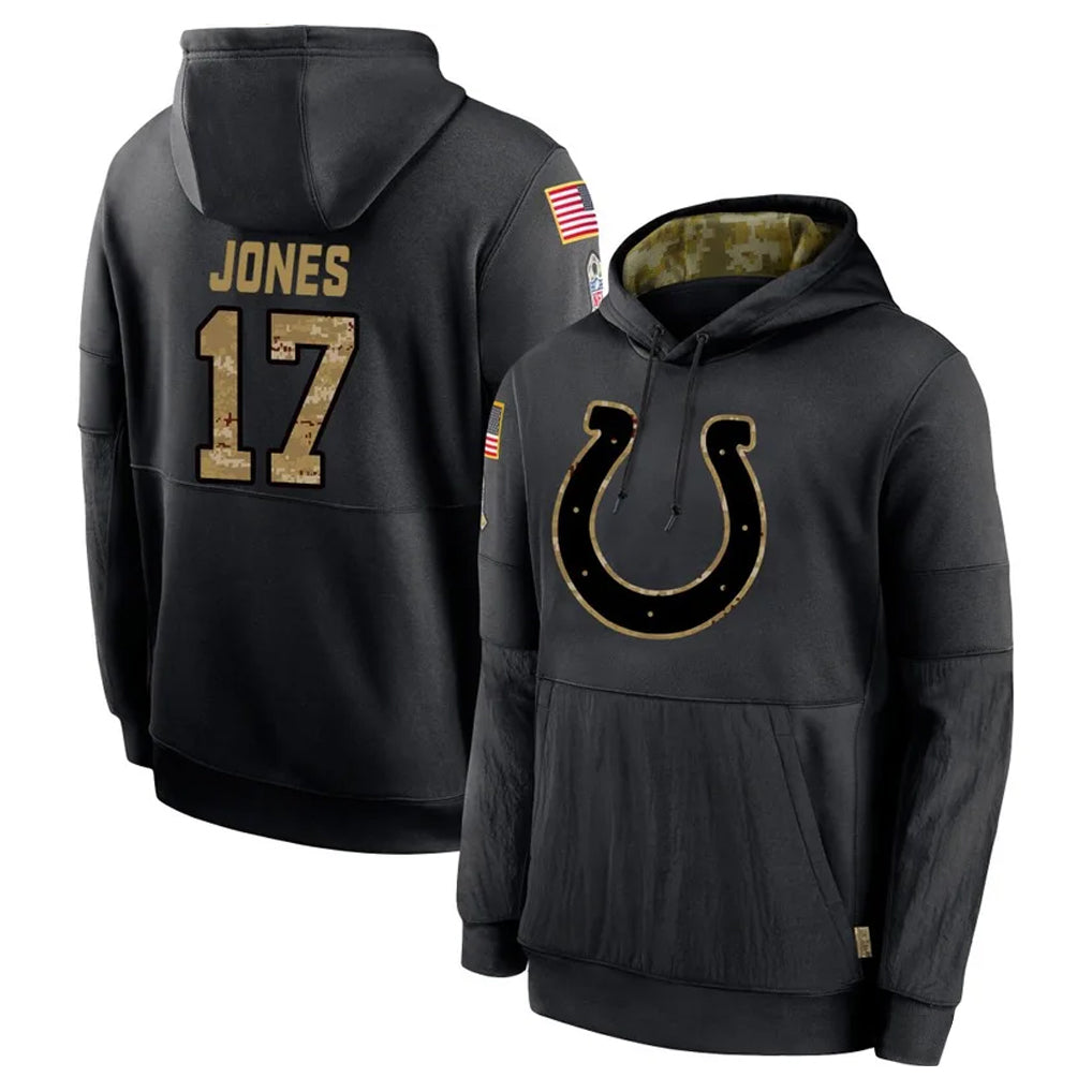 Cooneas IN.Colts #17 Daniel Jones Player Black Salute to Service Hoodies Limited Game Stitched Jerseys