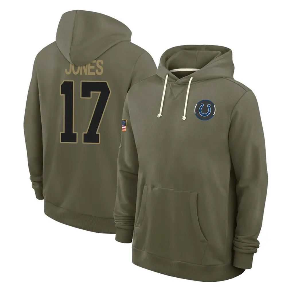 Cooneas IN.Colts #17 Daniel Jones Player Olive Salute to Service Pullover Hoodies Limited Stitched Jerseys