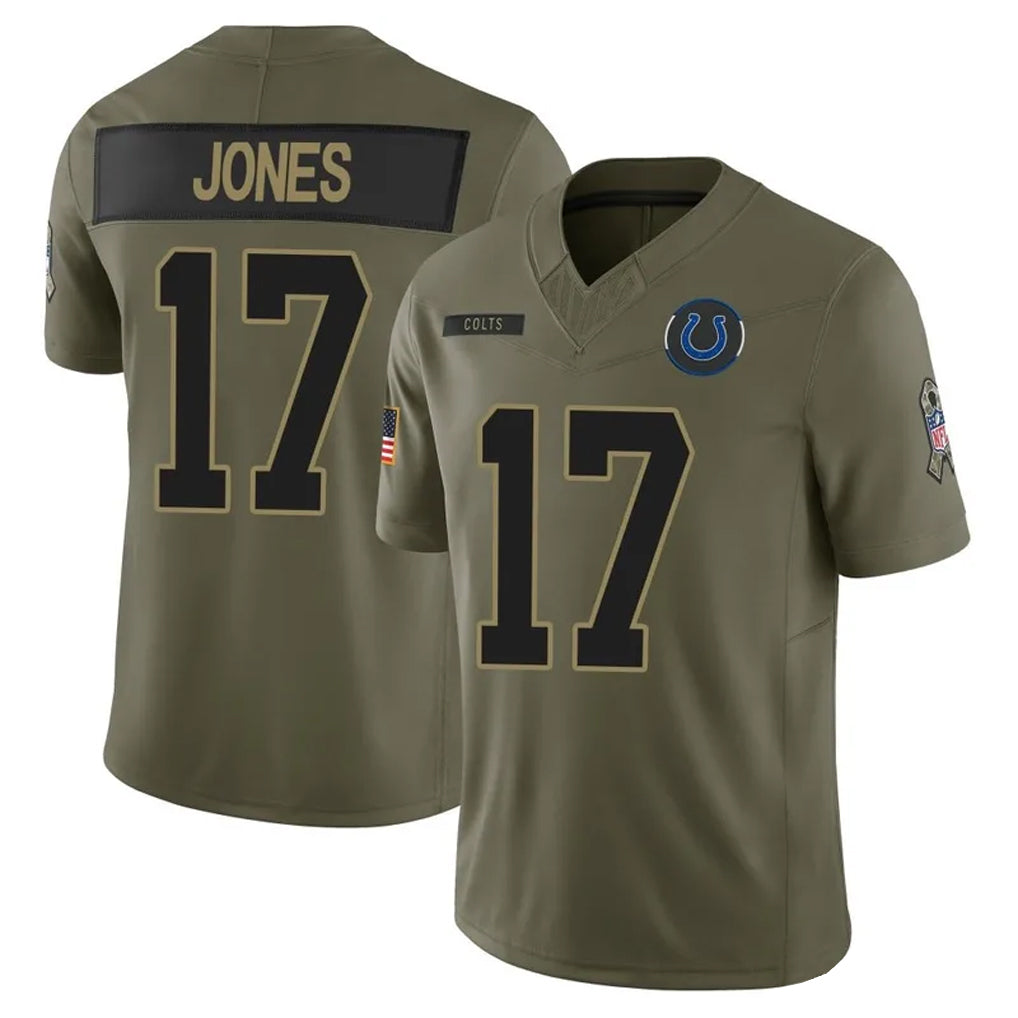 Cooneas IN.Colts #17 Daniel Jones Player Salute to Service Limited Olive Stitched Jerseys