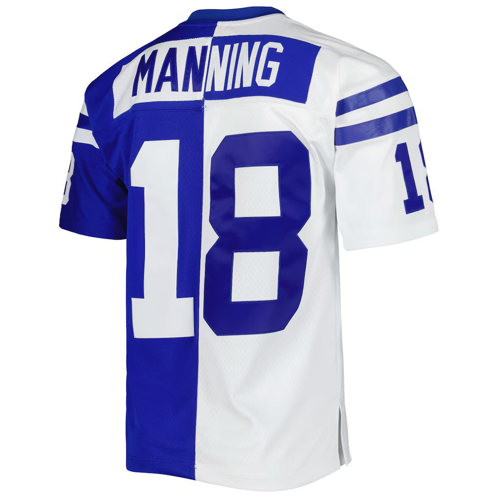 Cooneas IN.Colts #18 Peyton Manning Mitchell & Ness Royal-White Split Legacy Replica Stitched Jerseys