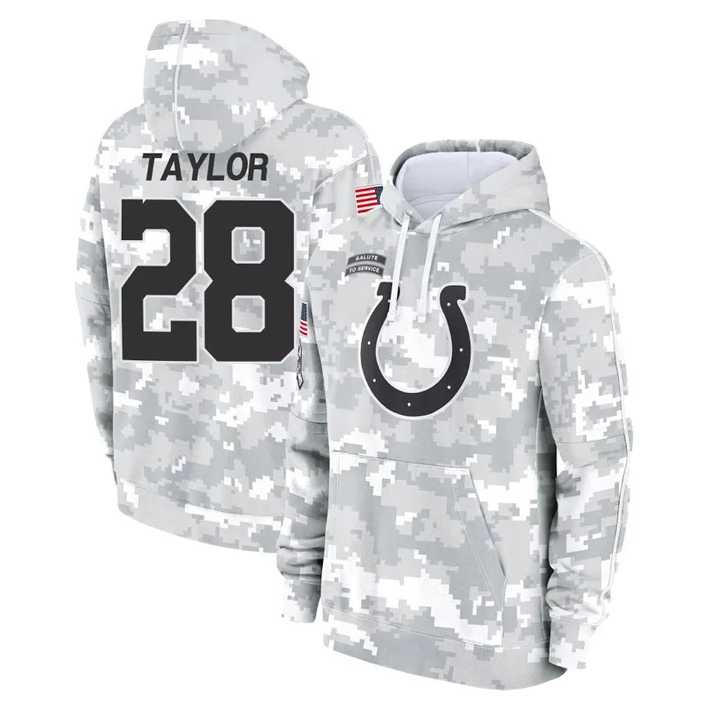 Cooneas IN.Colts #28 Jonathan Taylor Player Arctic Camo Salute to Service Hoodies Limited Game Stitched Jerseys