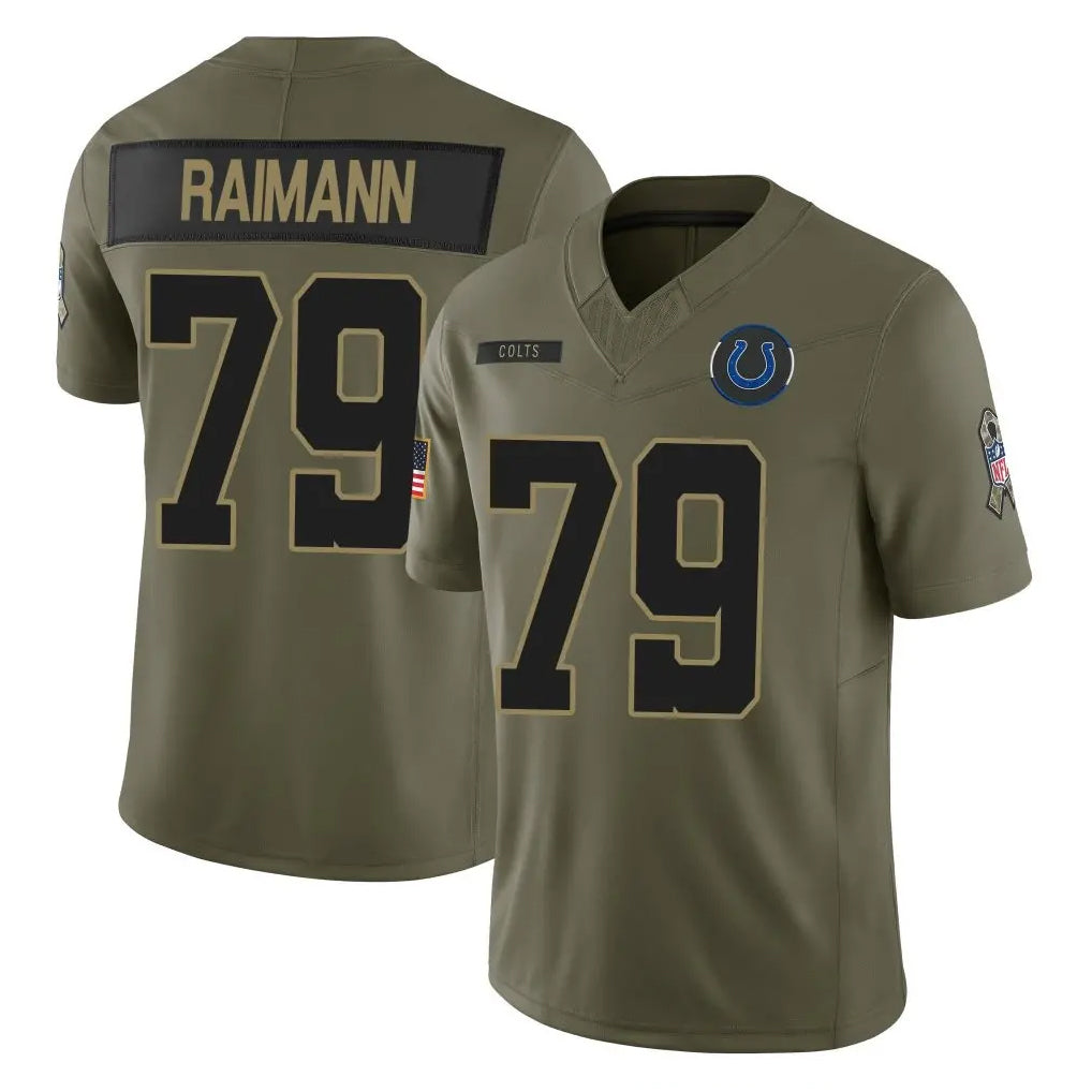 Cooneas IN.Colts #79 Bernhard Raimann Player Olive 2025 Salute To Service Limited Game Stitched Jerseys