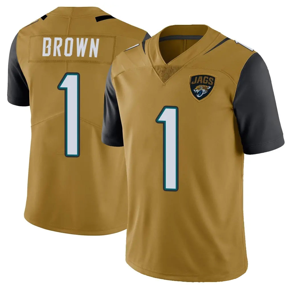 Cooneas J.Jaguars #1 Montaric Brown Player Gold Vapor Limited Home Game Stitched Jerseys
