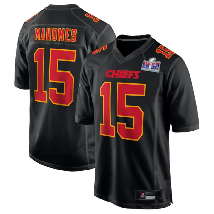 Cooneas KC.Chiefs #15 Patrick Mahomes Black Super Bowl LVIII Carbon Fashion Game Player Jersey American Stitched Jerseys