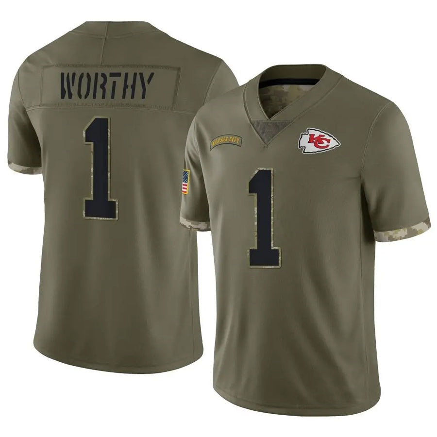 Cooneas KC.Chiefs #1 Xavier Worthy Player Olive Salute To Service Stitched Jerseys