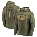 Cooneas KC.Chiefs #1 Xavier Worthy Player Olive Salute to Service Pullover Hoodies Home Game Stitched Jerseys