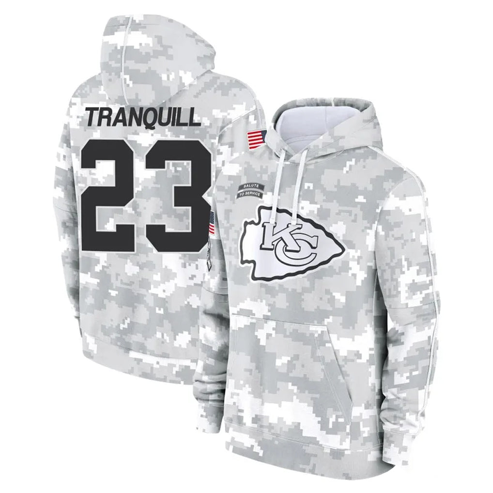Cooneas KC.Chiefs #23 Drue Tranquill Player Arctic Camo Salute to Service Hoodies Limited Game Stitched Jerseys