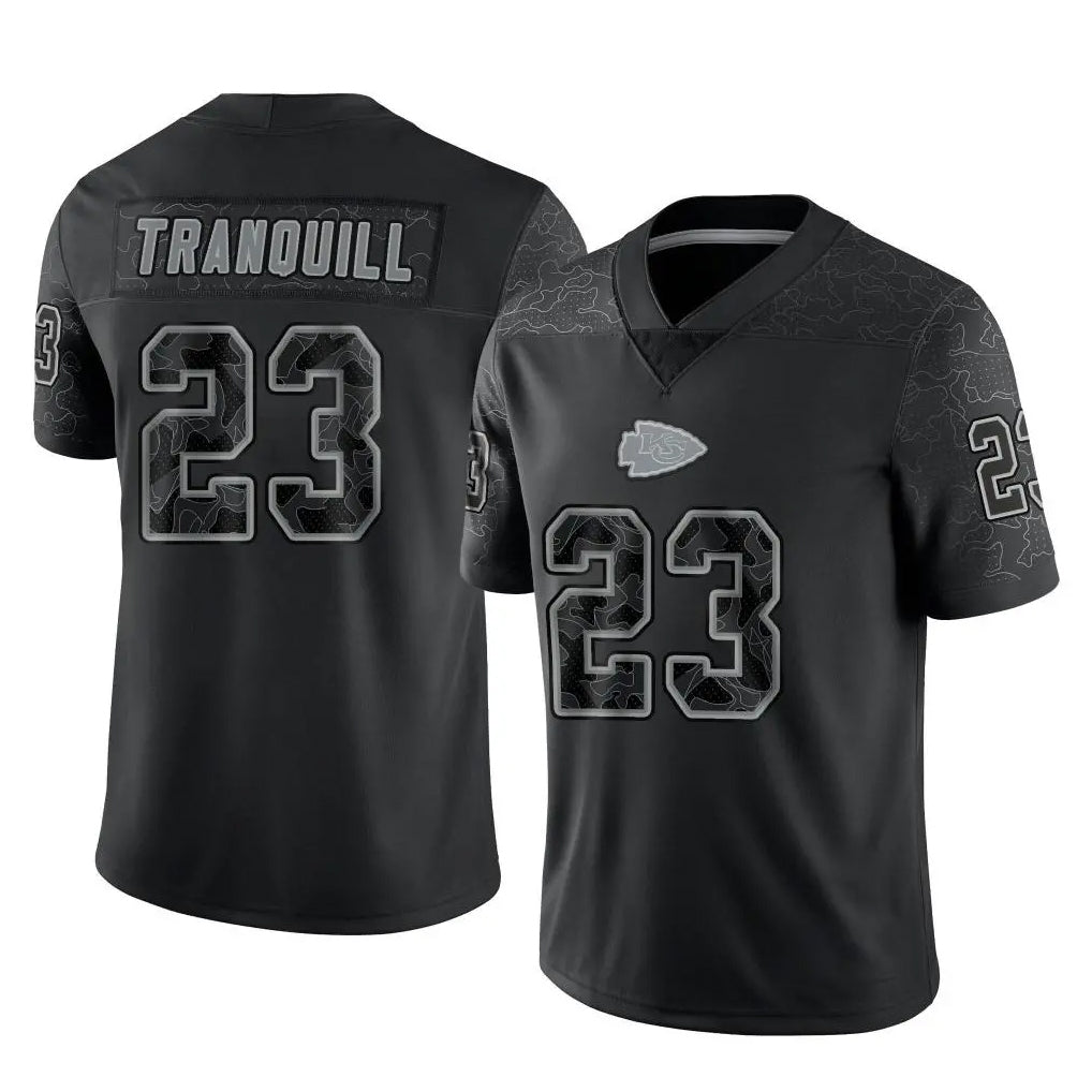 Cooneas KC.Chiefs #23 Drue Tranquill Player Black Limited Reflective Game Stitched Jerseys