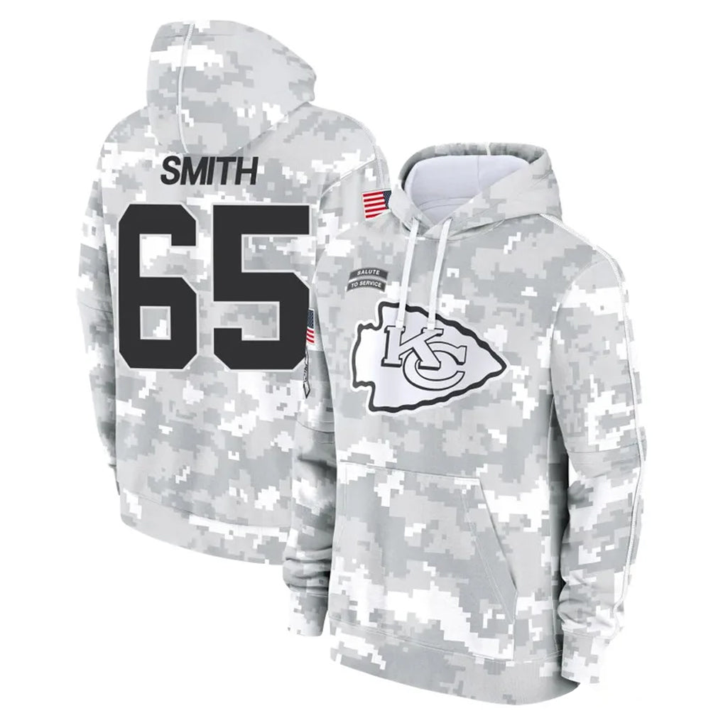 Cooneas KC.Chiefs #65 Trey Smith Player Arctic Camo Salute to Service Hoodies Limited Game Stitched Jerseys