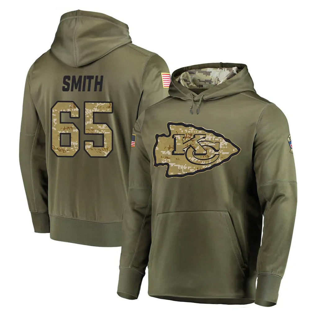 Cooneas KC.Chiefs #65 Trey Smith Player Olive Salute to Service Pullover Hoodies Home Game Stitched Jerseys