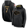 Cooneas KC.Chiefs #7 Harrison Butker Player Black Salute to Service Hoodies Stitched Jerseys