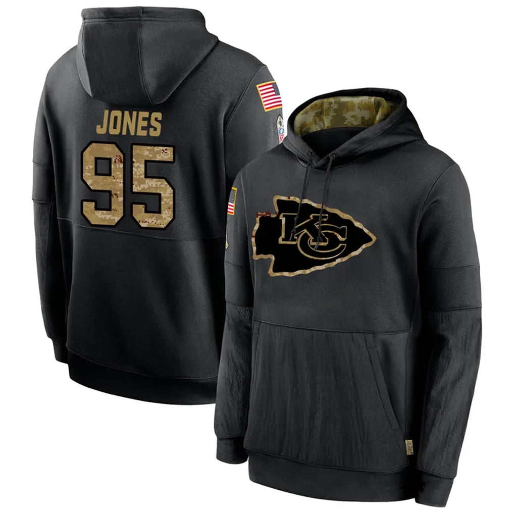 Cooneas KC.Chiefs #95 Chris Jones Player Black Salute to Service Hoodies Stitched Jerseys