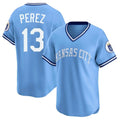Cooneas KC.Royals #13 Salvador Perez Player Light Blue Limited Throwback Cooperstown Collection T-shirt Stitched Jerseys