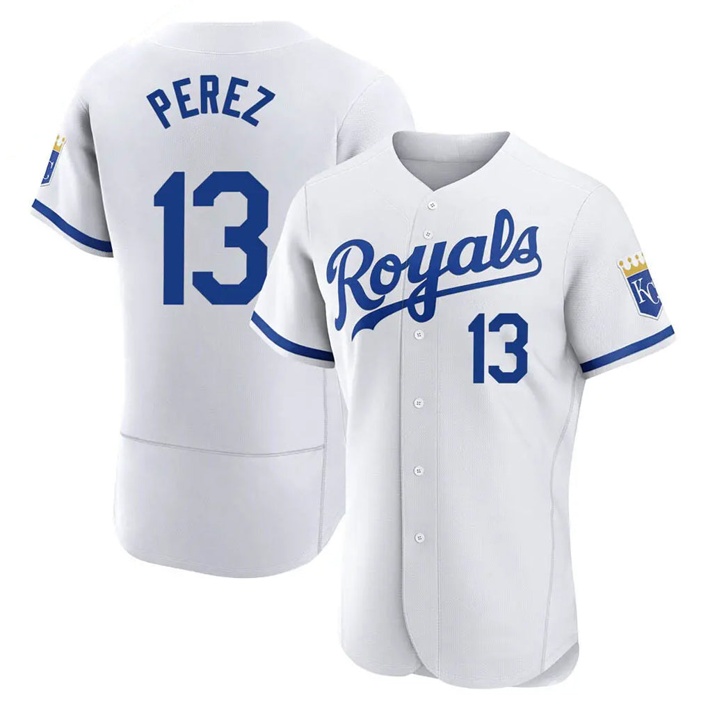 Cooneas KC.Royals #13 Salvador Perez Player White Limited Elite Home Game Stitched Jerseys