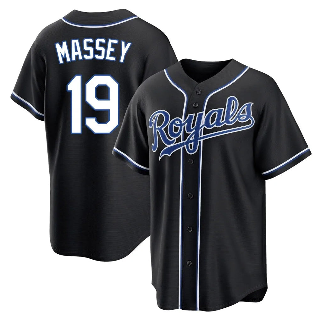 Cooneas KC.Royals #19 Michael Massey Player Black Carbon Fashion Home Game Stitched Jerseys