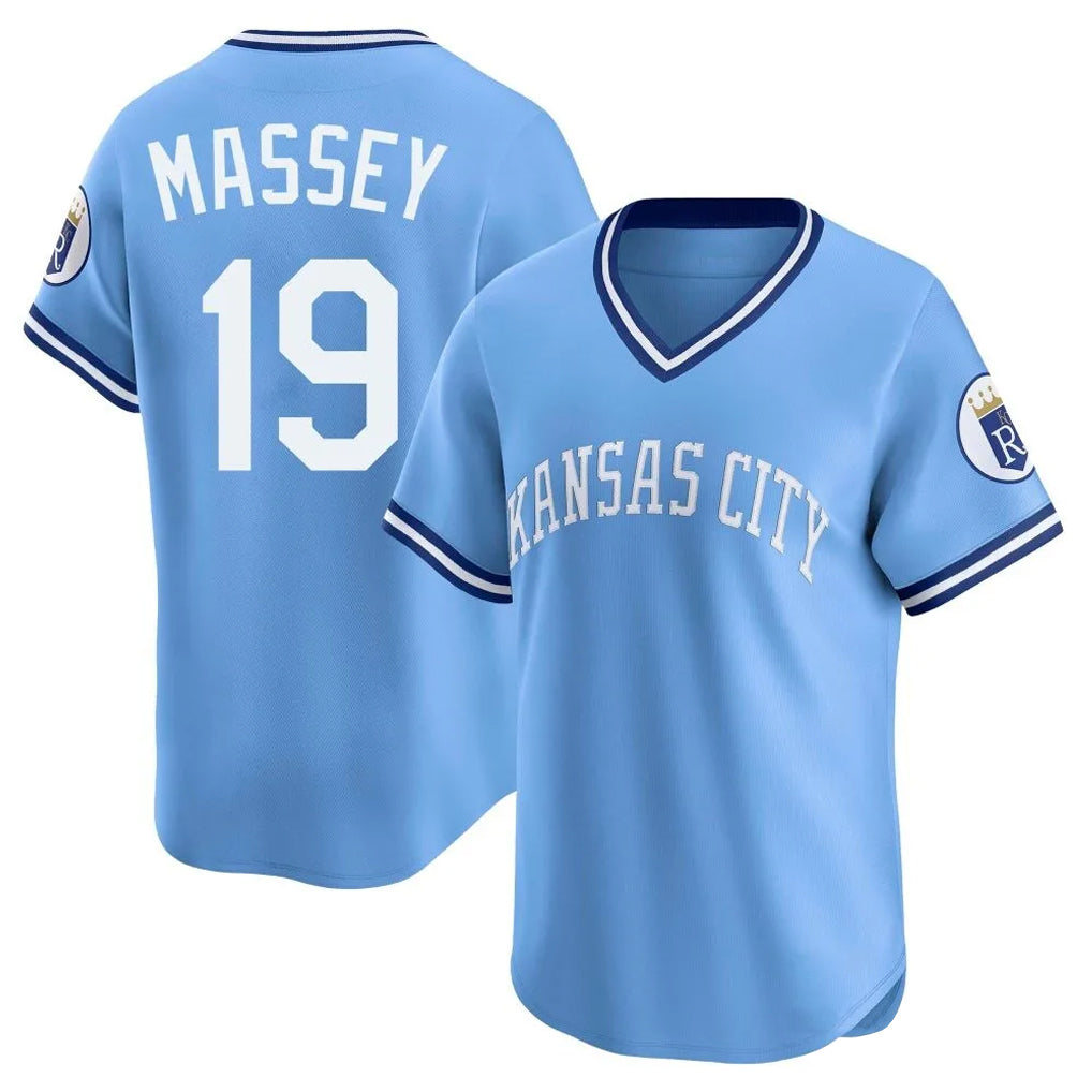 Cooneas KC.Royals #19 Michael Massey Player Light Blue Limited Throwback Cooperstown Collection T-shirt Stitched Jerseys
