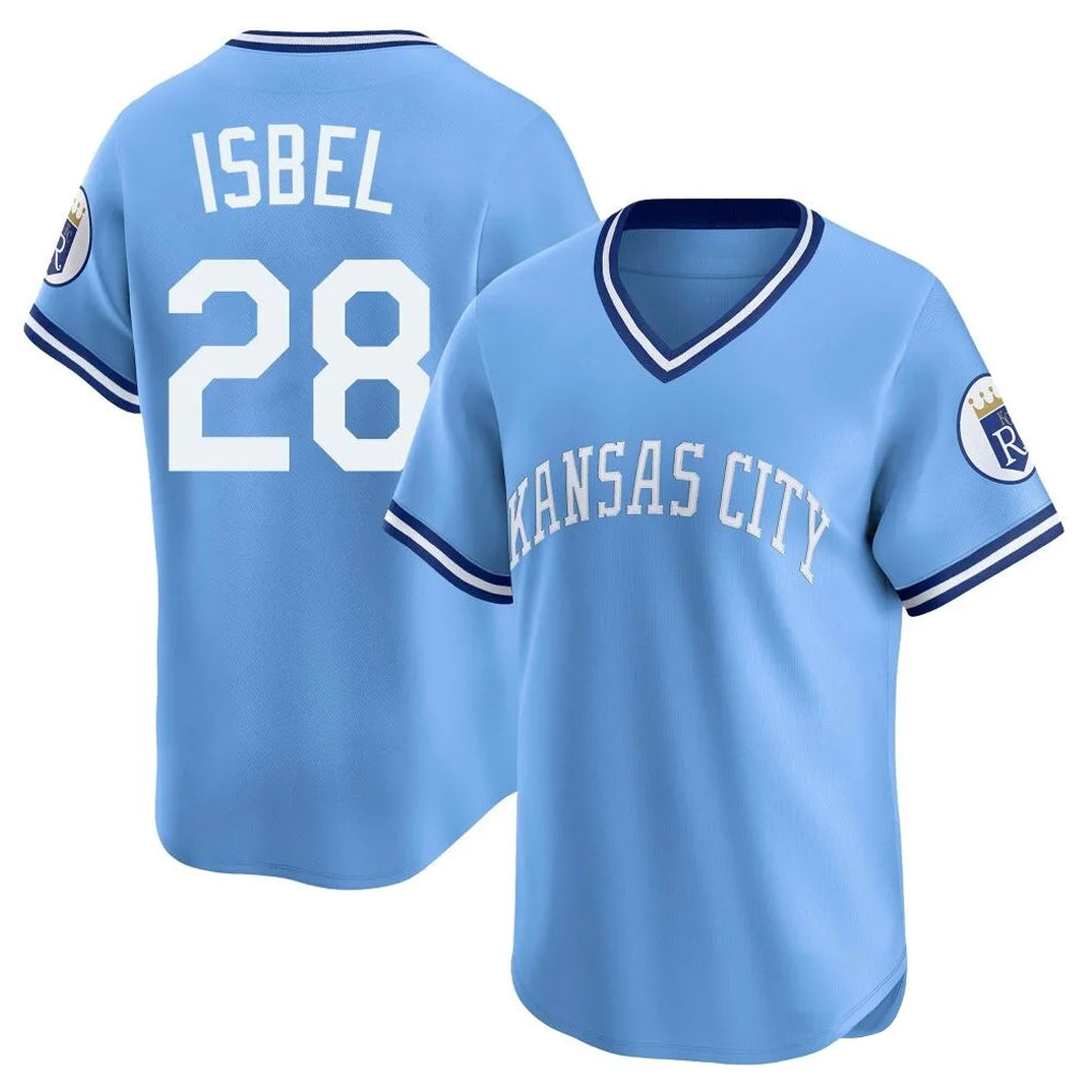 Cooneas KC.Royals #28 Kyle Isbel Player Light Blue Limited Throwback Cooperstown Collection T-shirt Stitched Jerseys
