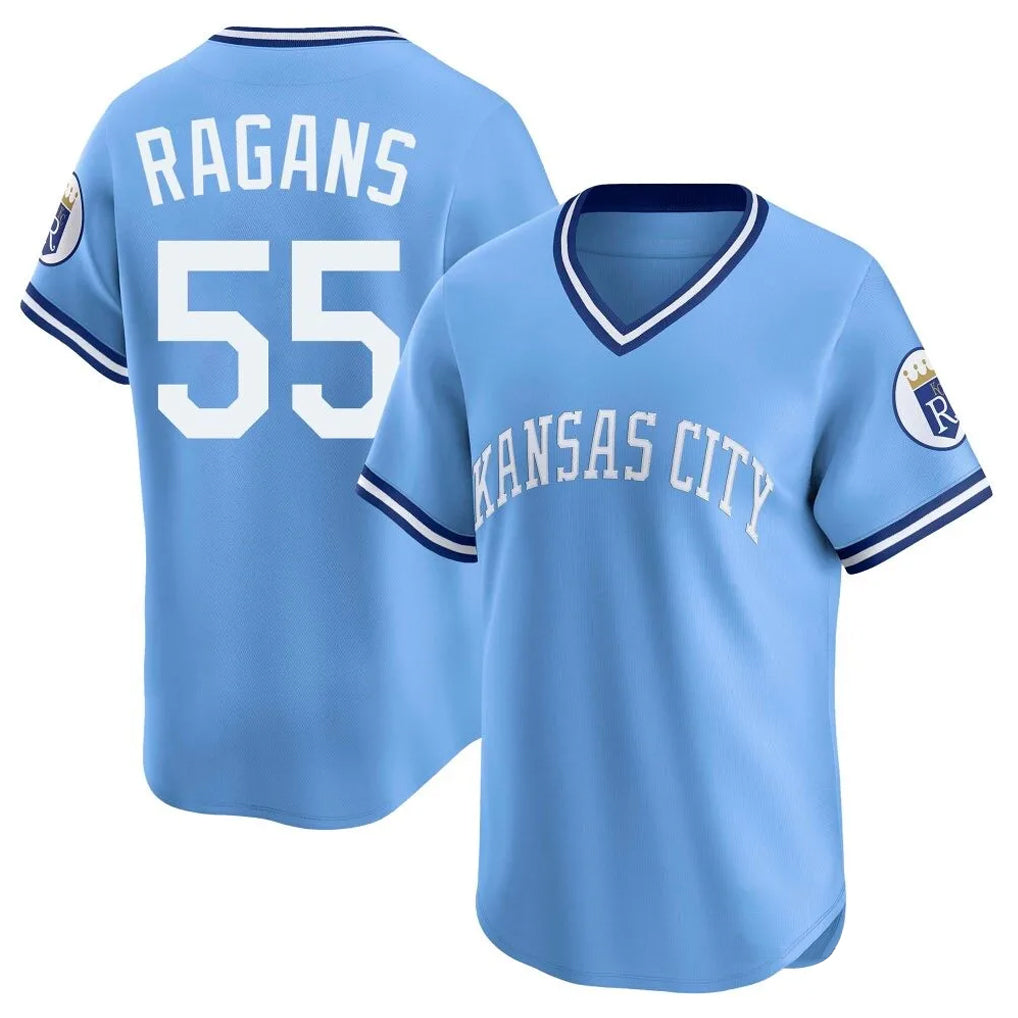 Cooneas KC.Royals #55 Cole Ragans Player Light Blue Limited Throwback Cooperstown Collection T-shirt Stitched Jerseys