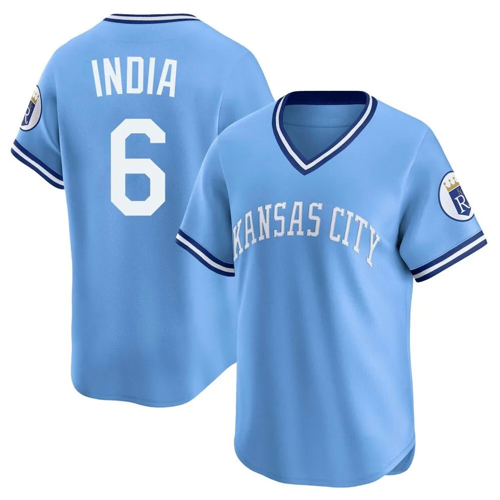 Cooneas KC.Royals #6 Jonathan India Player Light Blue Limited Throwback Cooperstown Collection T-shirt Stitched Jerseys