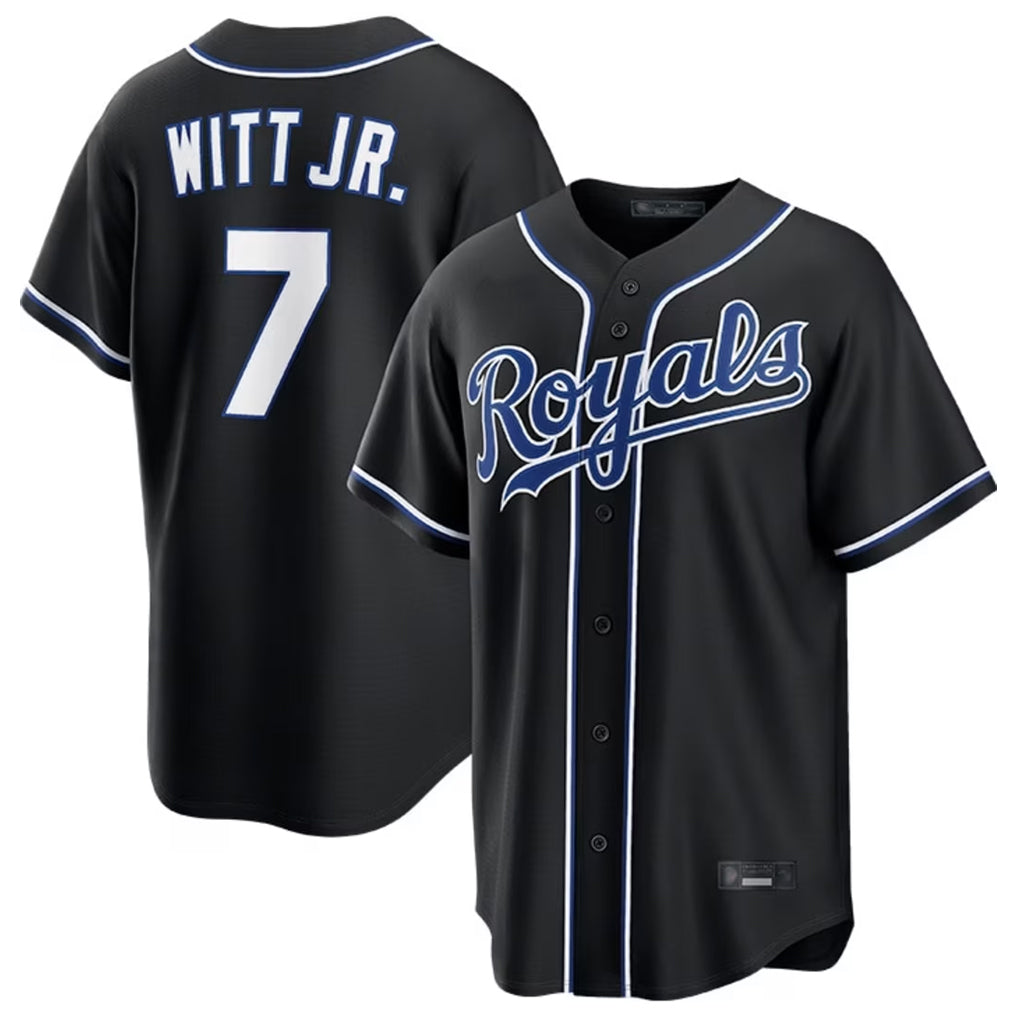 Cooneas KC.Royals #7 Bobby Witt Jr. Player Black Carbon Fashion Home Game Stitched Jerseys