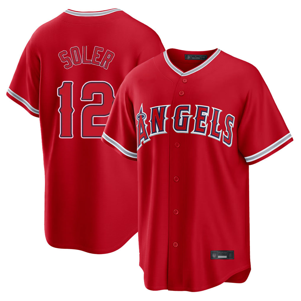Cooneas LA.Angels #12 Jorge Soler Player Red Home Game Stitched Jerseys
