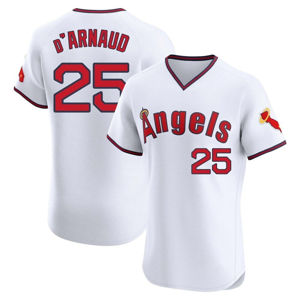Cooneas LA.Angels #25 Travis d'Arnaud Player White T-shirt Home Limited Elite Stitched Jerseys