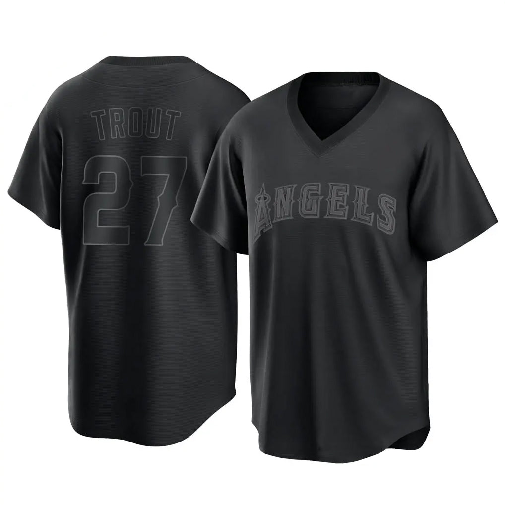 Cooneas LA.Angels #27 Mike Trout Player Black Pitch Fashion T-shirt Stitched Jerseys