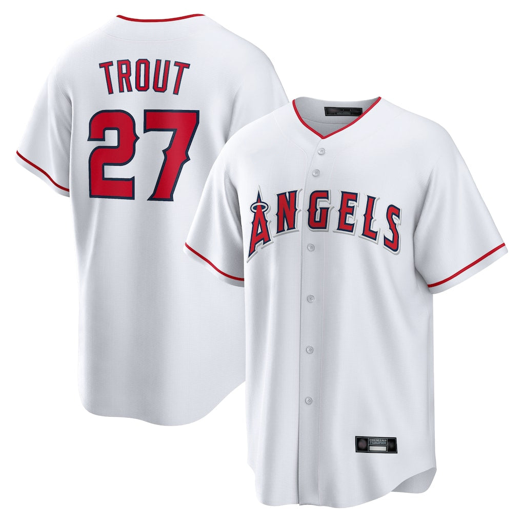 Cooneas LA.Angels #27 Mike Trout Player White Home Game Stitched Jerseys