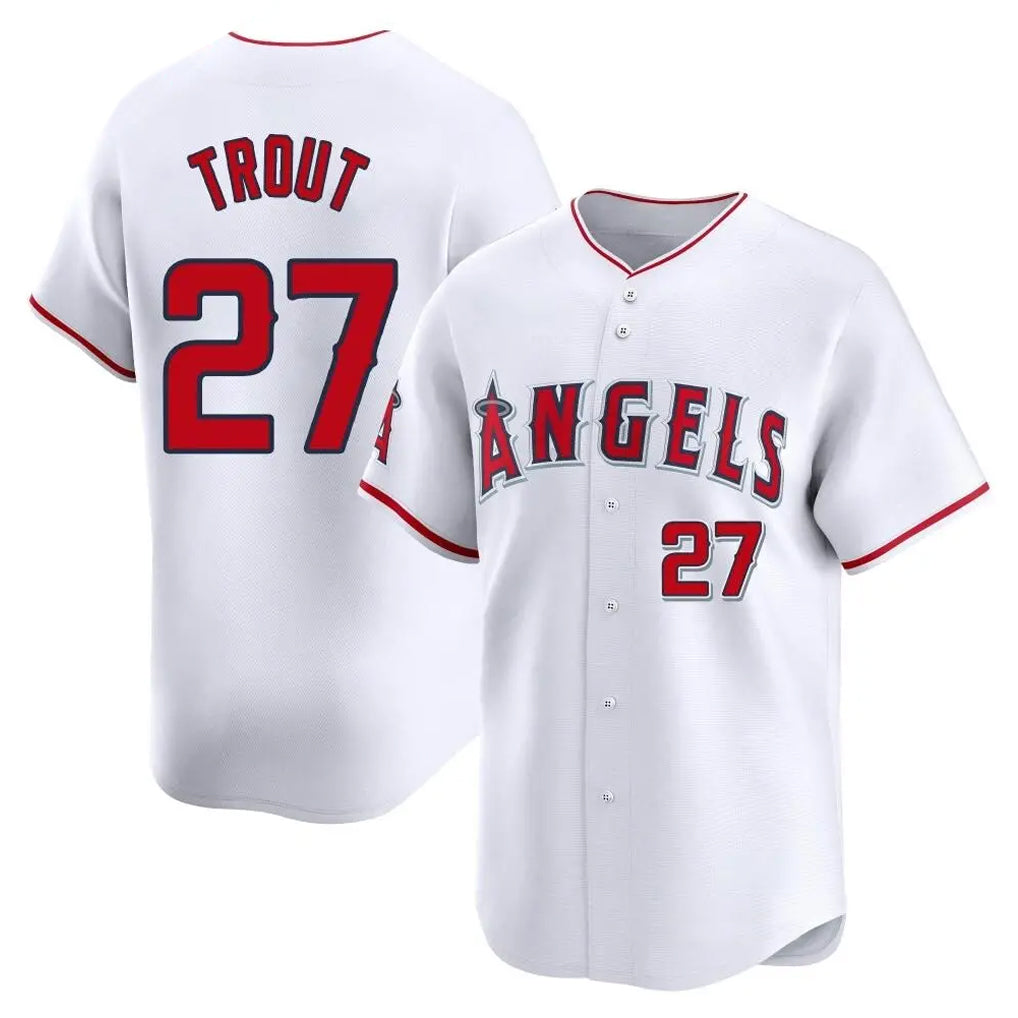 Cooneas LA.Angels #27 Mike Trout Player White Limited Home Stitched Jerseys
