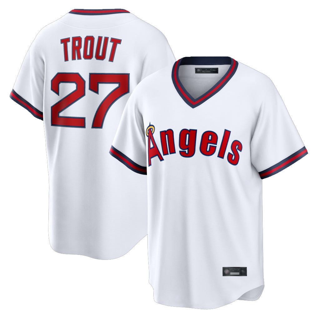 Cooneas LA.Angels #27 Mike Trout Player White T-shirt Home Game Stitched Jerseys