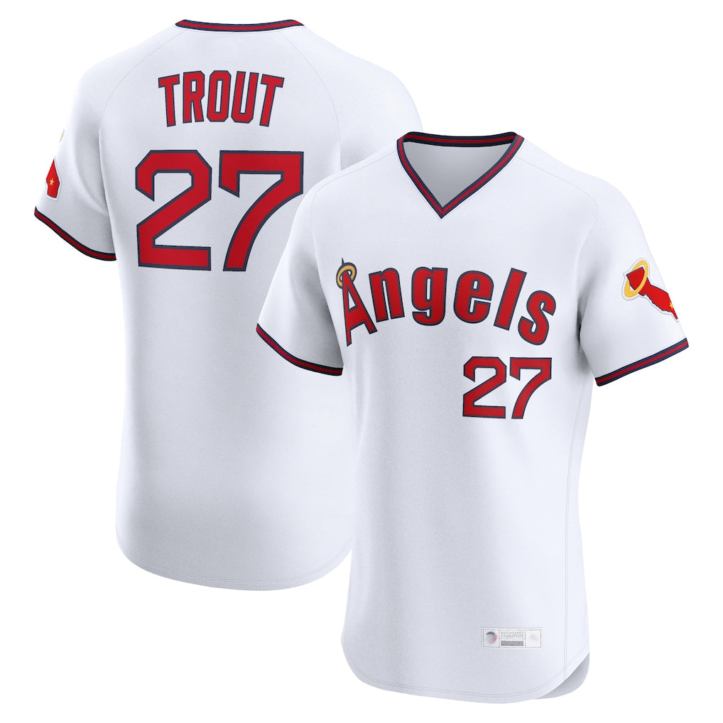 Cooneas LA.Angels #27 Mike Trout Player White T-shirt Home Limited Elite Stitched Jerseys