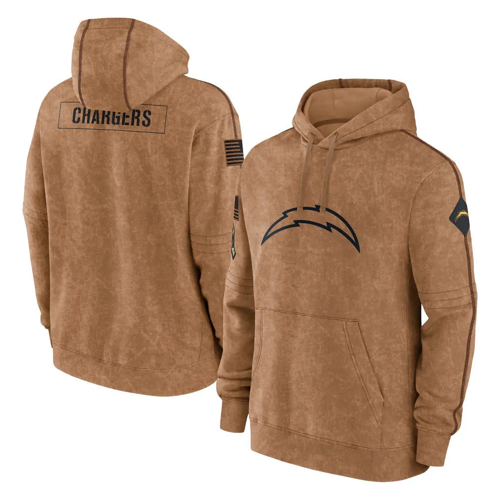 Cooneas LA.Chargers Brown Salute to Service Hoodies Limited Game Blank Player Stitched Jerseys