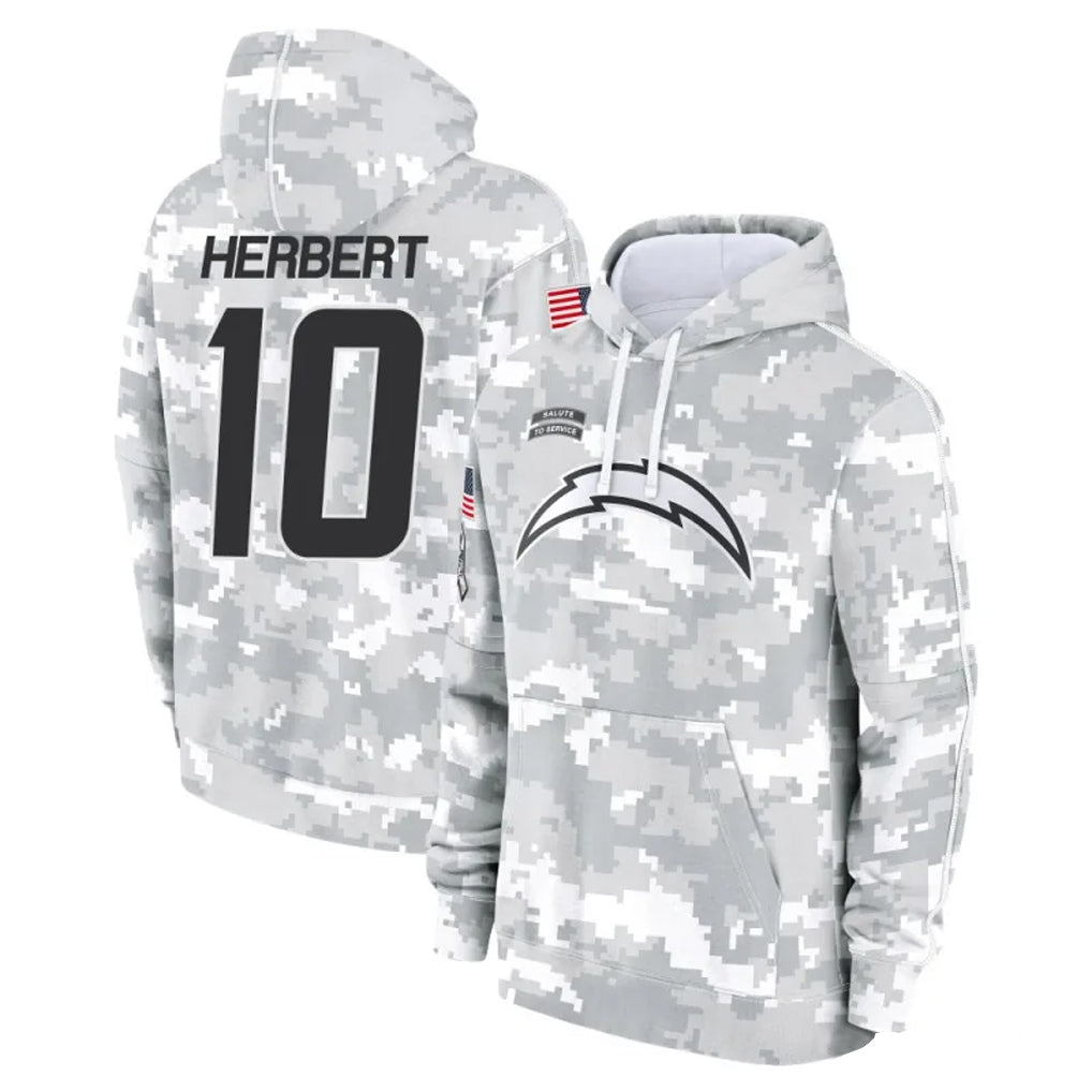 Cooneas LA.Chargers #10 Justin Herbert Player Arctic Camo Salute To Service Limited Hoodies Game Stitched Jerseys