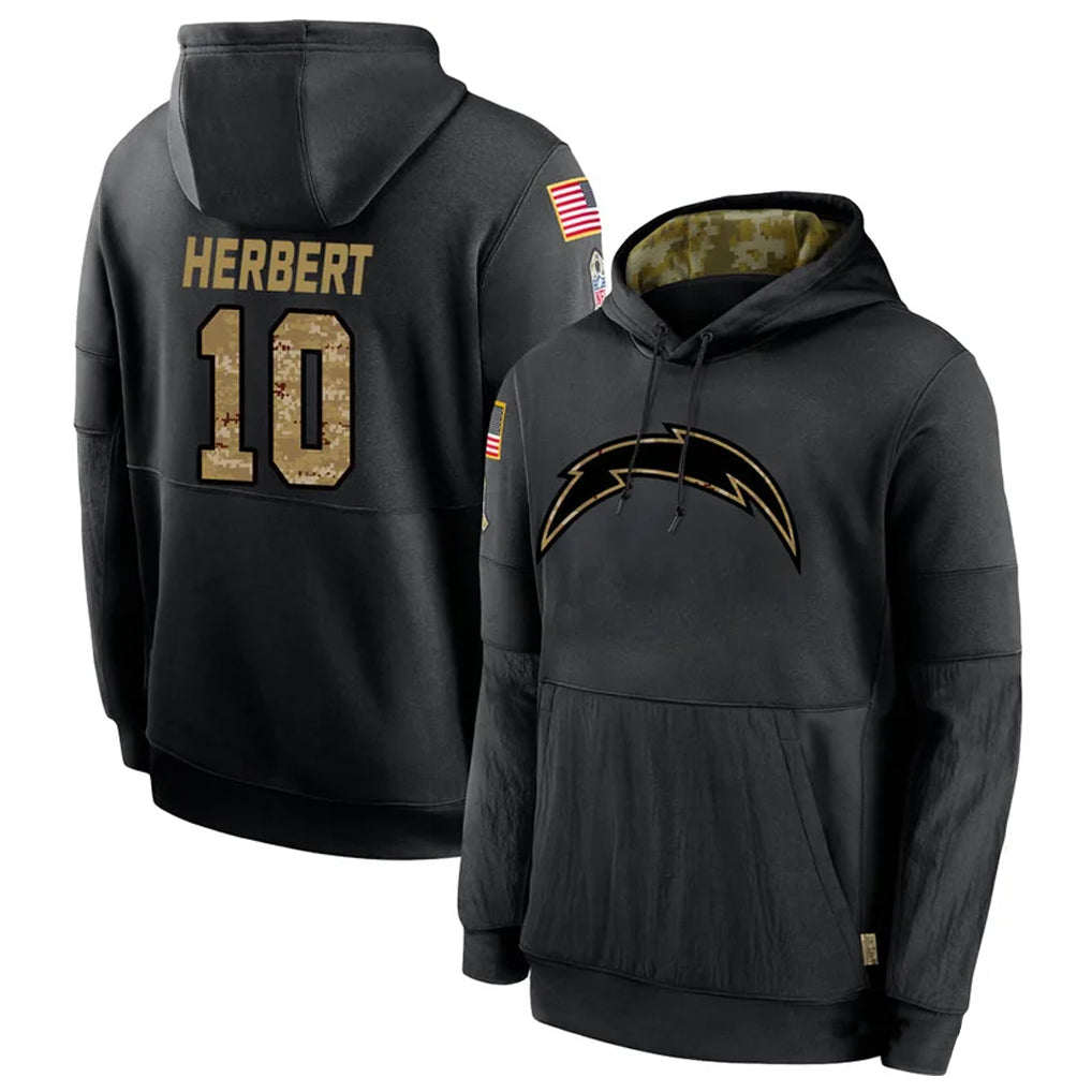 Cooneas LA.Chargers #10 Justin Herbert Player Salute To Service Black Hoodies Game Stitched Jerseys