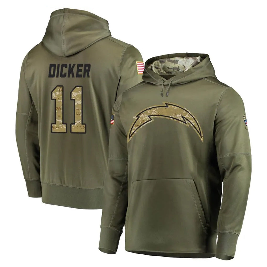 Cooneas LA.Chargers #11 Cameron Dicker Player Olive Salute to Service Pullover Hoodies Home Game Stitched Jerseys