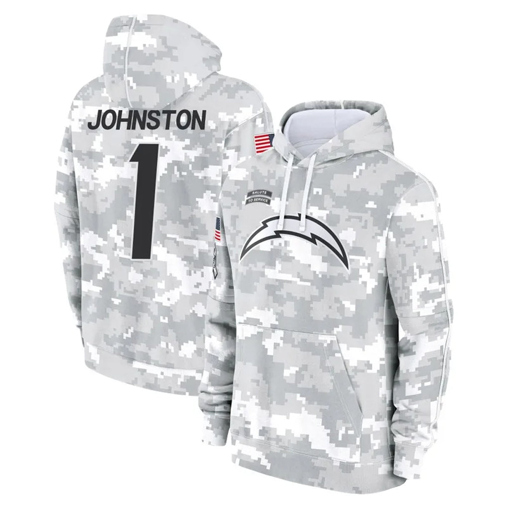 Cooneas LA.Chargers #1 Quentin Johnston Player Arctic Camo Salute to Service Hoodies Limited Game Stitched Jerseys