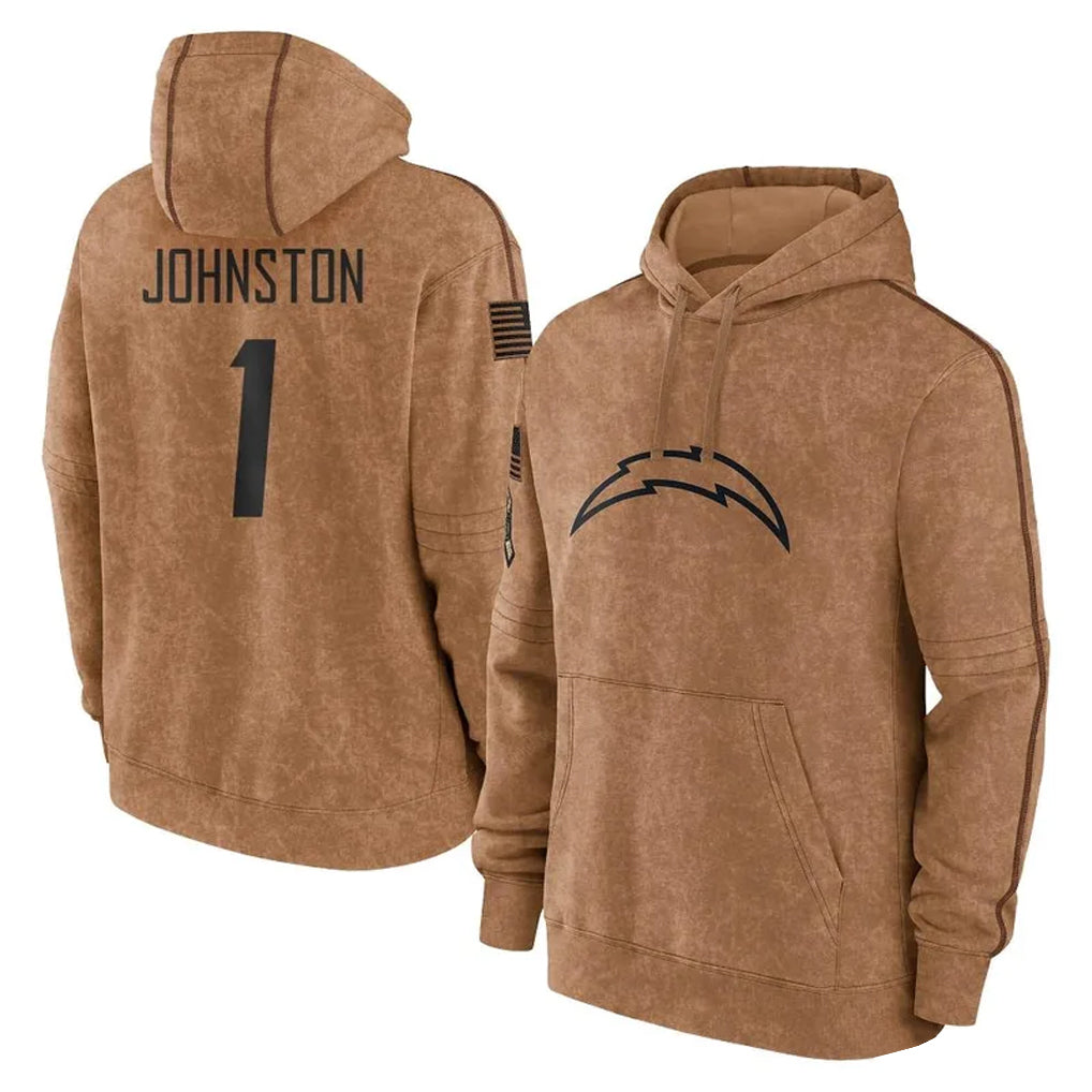 Cooneas LA.Chargers #1 Quentin Johnston Player Brown Salute to Service Hoodies Limited Game Stitched Jerseys