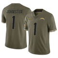 Cooneas LA.Chargers #1 Quentin Johnston Player Olive Salute To Service Limited Stitched Jerseys