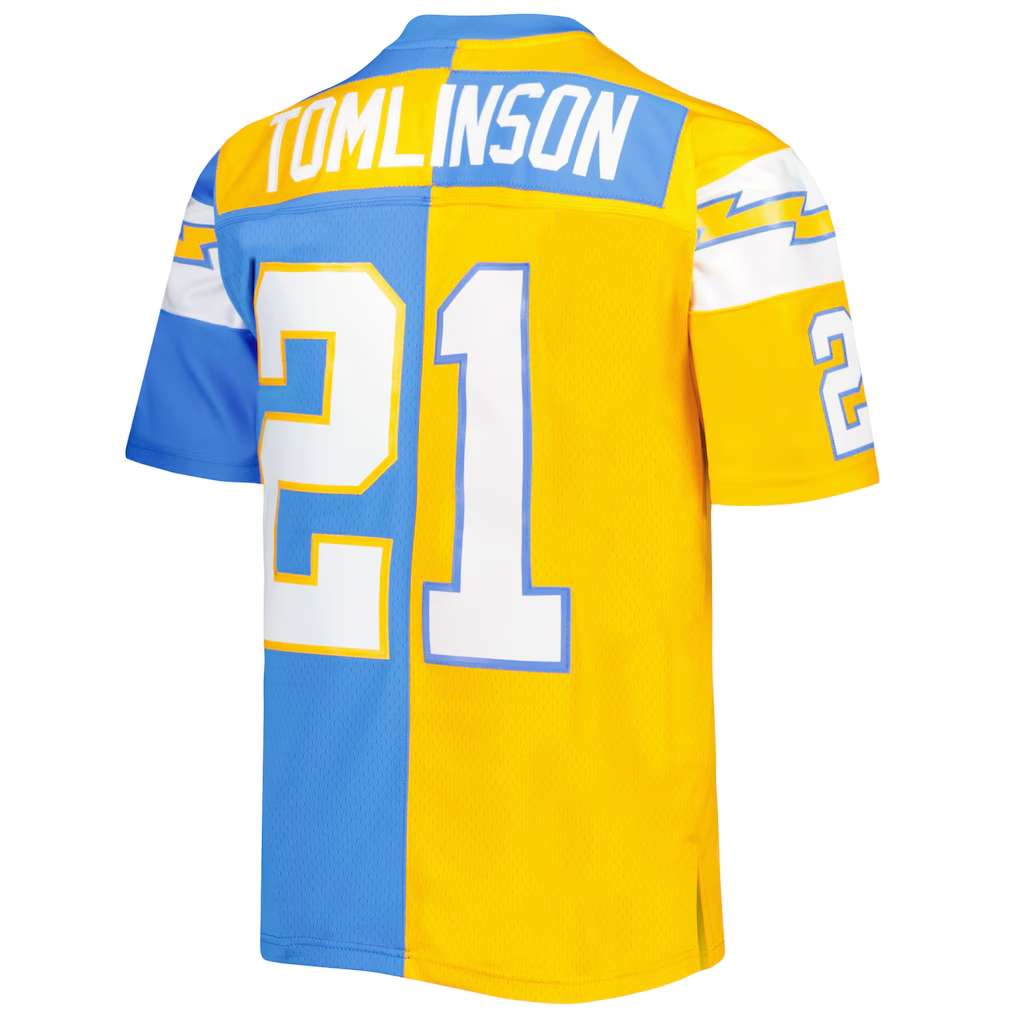 Cooneas LA.Chargers #21 LaDainian Tomlinson Mitchell & Ness Powder BlueGold 2002 Split Legacy Replica Jersey