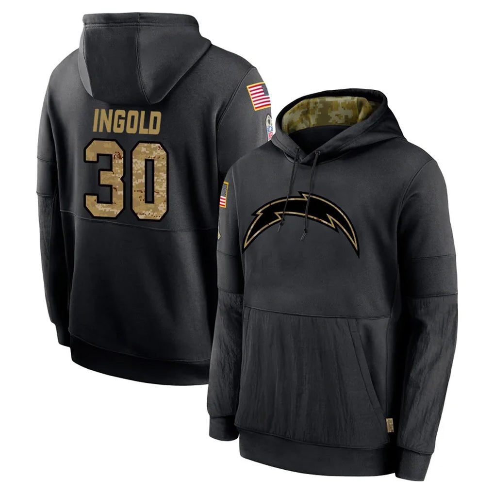 Cooneas LA.Chargers #30 Alec Ingold Player Black Salute to Service Hoodies Limited Game Stitched Jerseys