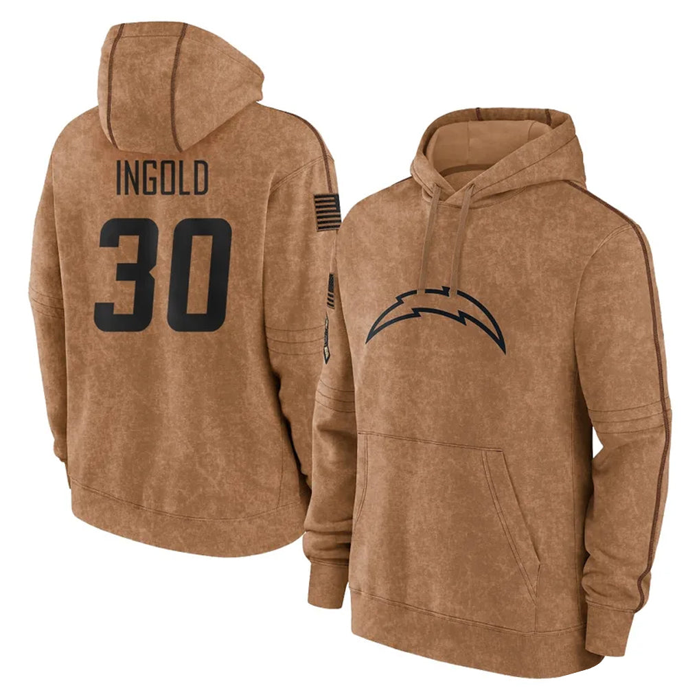 Cooneas LA.Chargers #30 Alec Ingold Player Brown Salute to Service Hoodies Limited Game Stitched Jerseys
