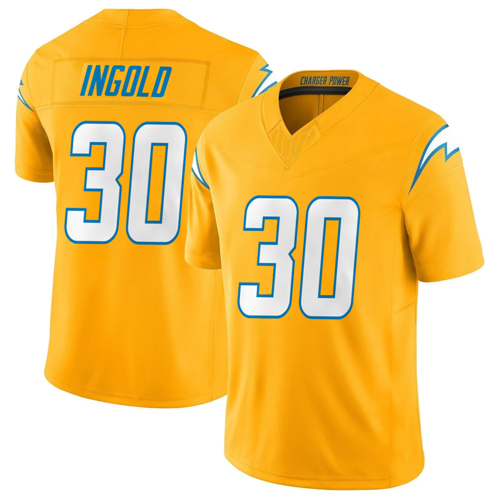 Cooneas LA.Chargers #30 Alec Ingold Player Gold Limited Vapor F.U.S.E. Home Game Stitched Jerseys