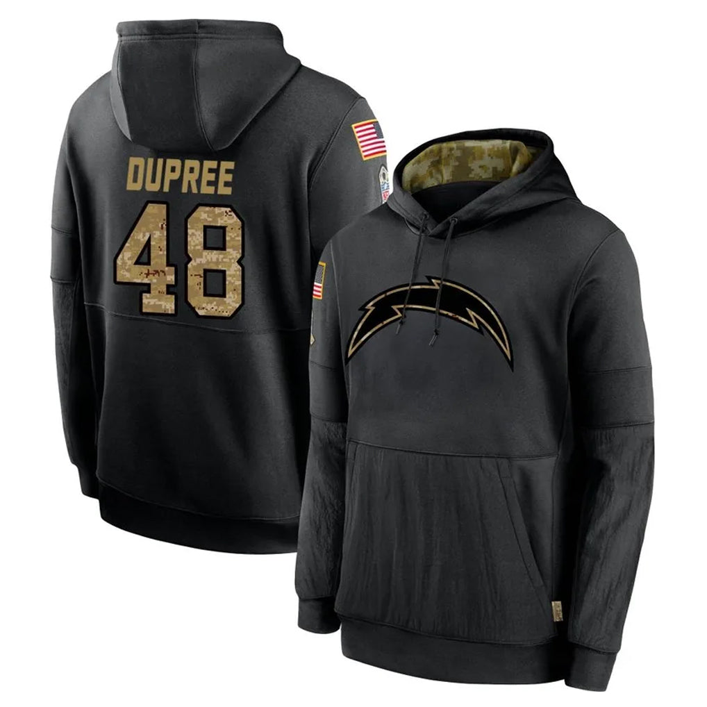Cooneas LA.Chargers #48 Bud Dupree Player Black Salute to Service Hoodies Limited Game Stitched Jerseys