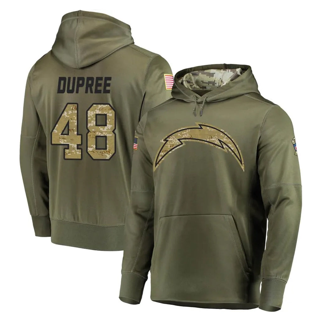 Cooneas LA.Chargers #48 Bud Dupree Player Olive Salute to Service Pullover Hoodies Home Game Stitched Jerseys