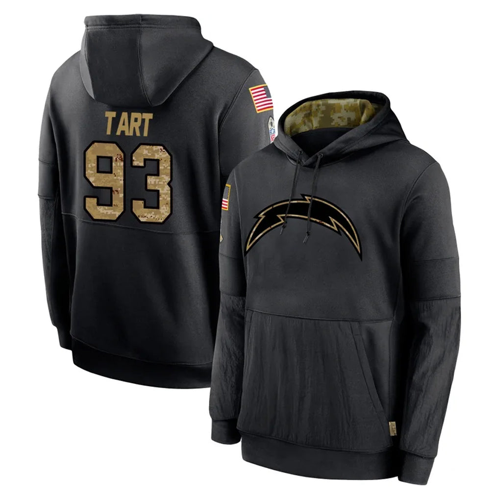 Cooneas LA.Chargers #93 Teair Tart Player Black Salute to Service Hoodies Limited Game Stitched Jerseys