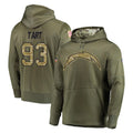 Cooneas LA.Chargers #93 Teair Tart Player Olive Salute to Service Pullover Hoodies Home Game Stitched Jerseys